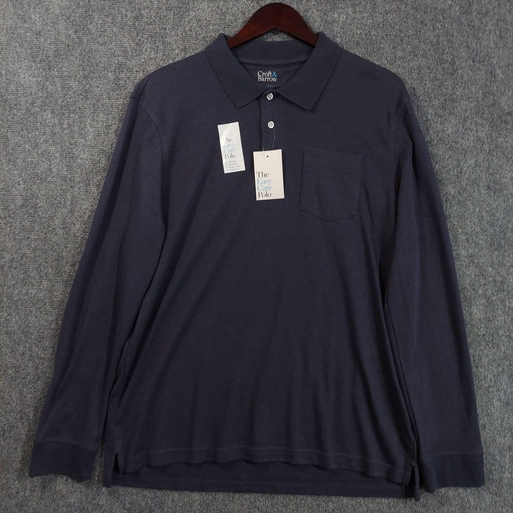 Croft & Barrow Sweater Mens Large Blue Easy Care Polo Long Sleeve Pullover